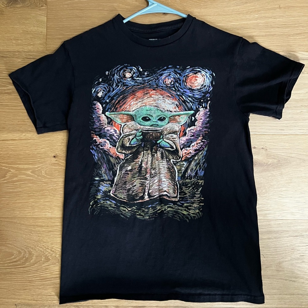 Star Wars Baby Yoda Starry Night Graphic Tee Shirt (Officially Licensed Merch)